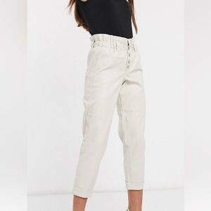 River Island Petite faux leather paper bag pants in cream, size 2
